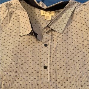 White Button Up, With Navy Blue Flowers